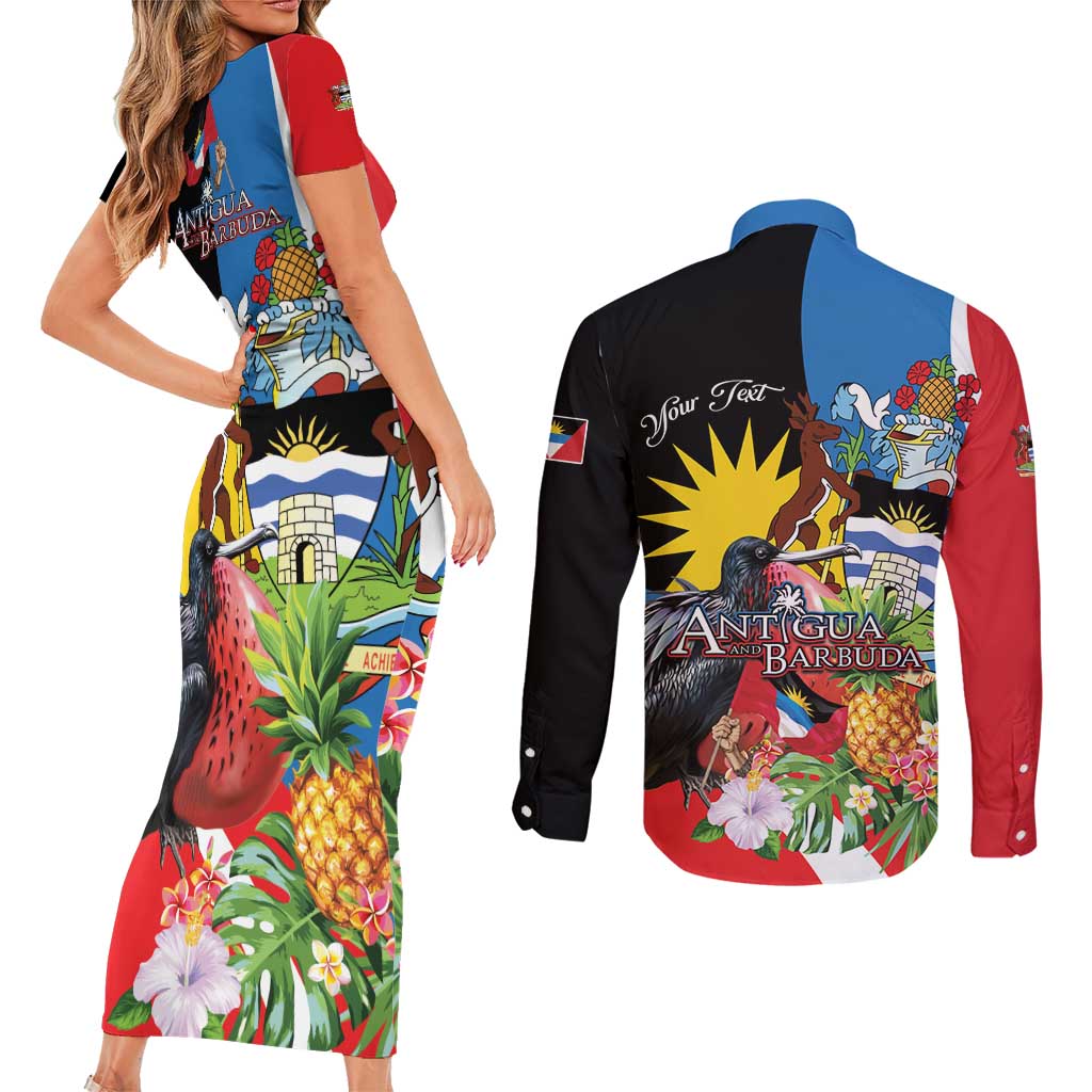 Antigua and Barbuda Magnificent Frigatebird Couples Matching Short Sleeve Bodycon Dress and Long Sleeve Button Shirt Tropical Vibe - Wonder Print Shop