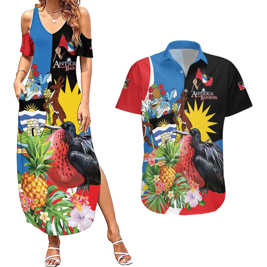 Antigua and Barbuda Magnificent Frigatebird Couples Matching Summer Maxi Dress and Hawaiian Shirt Tropical Vibe - Wonder Print Shop