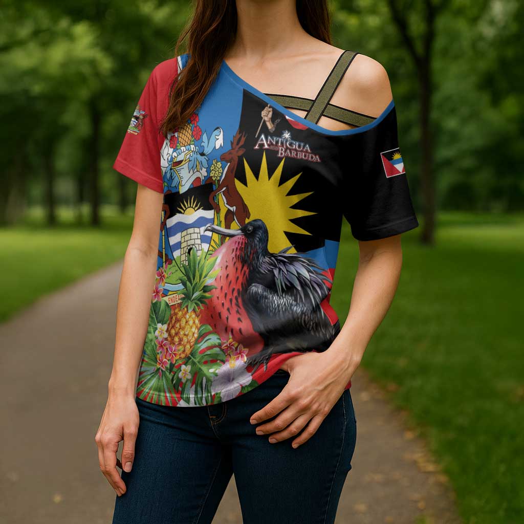 Antigua and Barbuda Magnificent Frigatebird Cross Shoulder Shirt Tropical Vibe - Wonder Print Shop