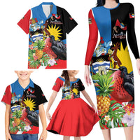 Antigua and Barbuda Magnificent Frigatebird Family Matching Long Sleeve Bodycon Dress and Hawaiian Shirt Tropical Vibe - Wonder Print Shop