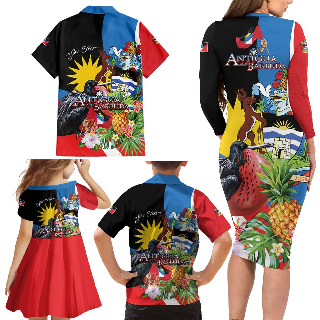 Antigua and Barbuda Magnificent Frigatebird Family Matching Long Sleeve Bodycon Dress and Hawaiian Shirt Tropical Vibe - Wonder Print Shop