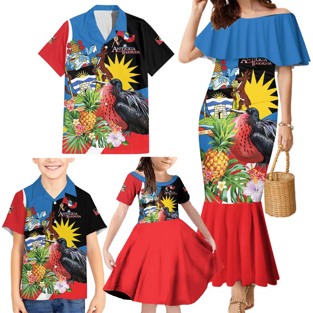 Antigua and Barbuda Magnificent Frigatebird Family Matching Mermaid Dress and Hawaiian Shirt Tropical Vibe - Wonder Print Shop