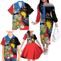 Antigua and Barbuda Magnificent Frigatebird Family Matching Off The Shoulder Long Sleeve Dress and Hawaiian Shirt Tropical Vibe - Wonder Print Shop