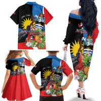 Antigua and Barbuda Magnificent Frigatebird Family Matching Off The Shoulder Long Sleeve Dress and Hawaiian Shirt Tropical Vibe - Wonder Print Shop