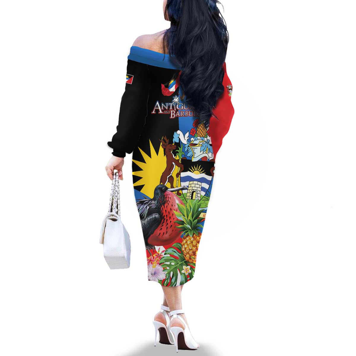 Antigua and Barbuda Magnificent Frigatebird Family Matching Off The Shoulder Long Sleeve Dress and Hawaiian Shirt Tropical Vibe - Wonder Print Shop