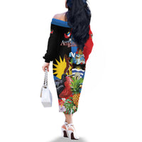 Antigua and Barbuda Magnificent Frigatebird Family Matching Off The Shoulder Long Sleeve Dress and Hawaiian Shirt Tropical Vibe - Wonder Print Shop