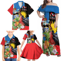 Antigua and Barbuda Magnificent Frigatebird Family Matching Off Shoulder Maxi Dress and Hawaiian Shirt Tropical Vibe - Wonder Print Shop