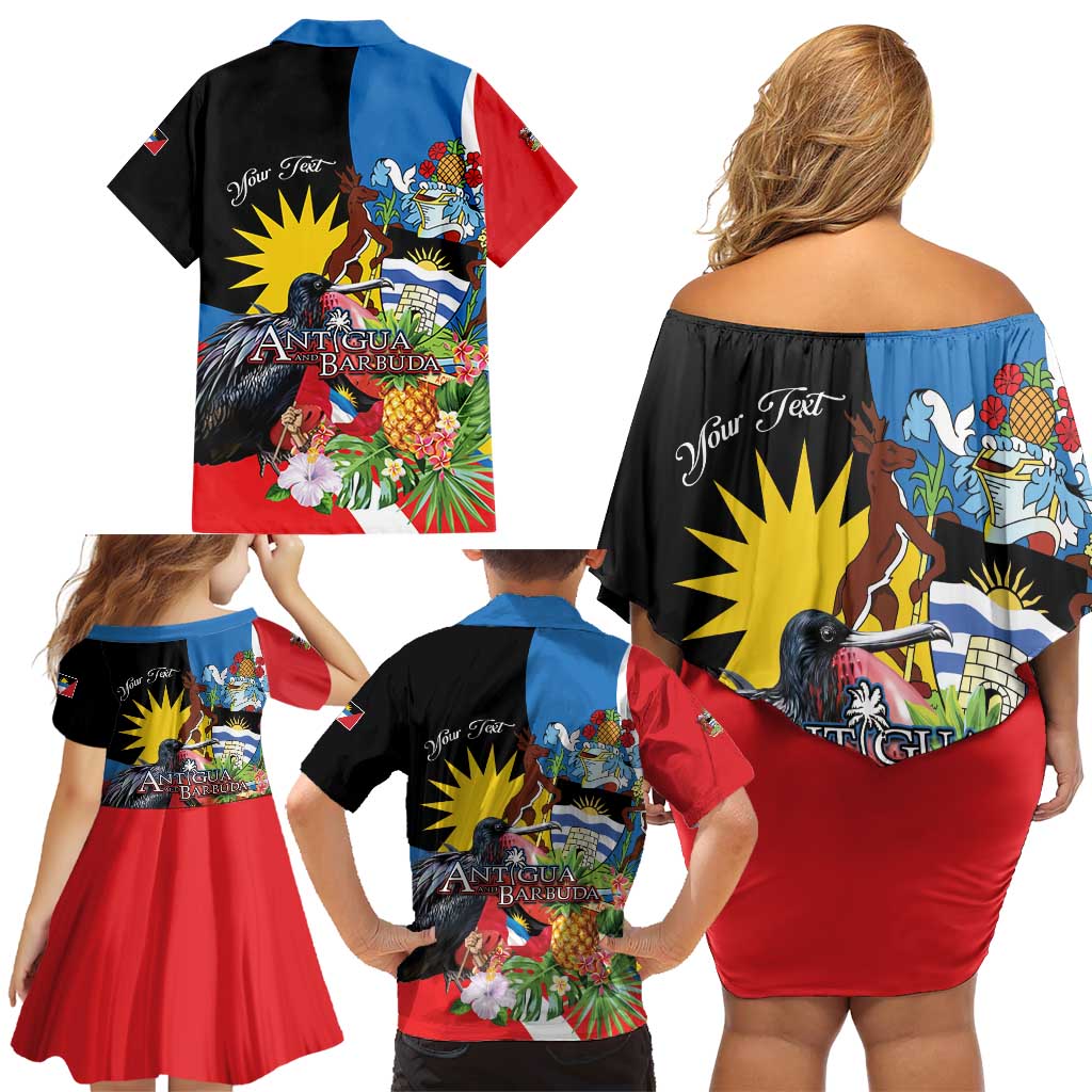 Antigua and Barbuda Magnificent Frigatebird Family Matching Off Shoulder Short Dress and Hawaiian Shirt Tropical Vibe - Wonder Print Shop