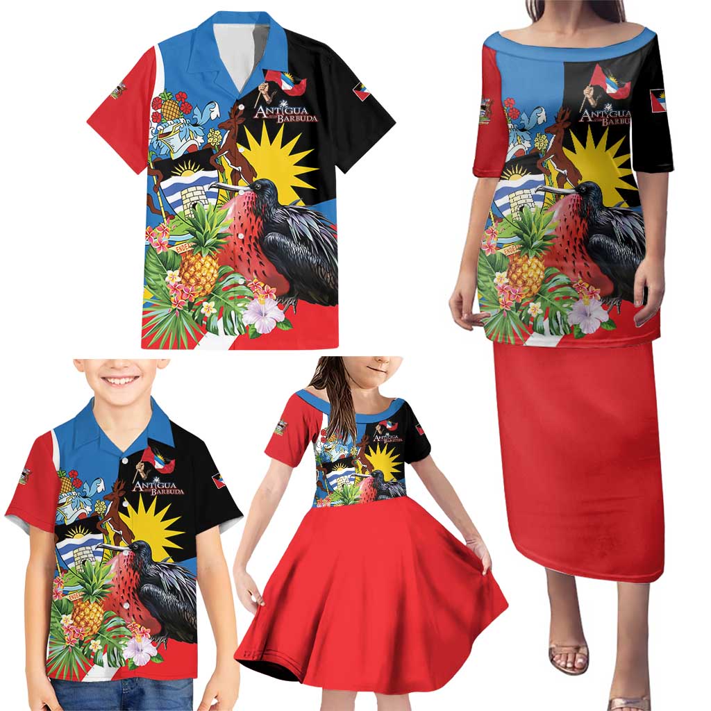 Antigua and Barbuda Magnificent Frigatebird Family Matching Puletasi and Hawaiian Shirt Tropical Vibe - Wonder Print Shop