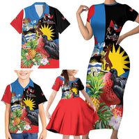 Antigua and Barbuda Magnificent Frigatebird Family Matching Short Sleeve Bodycon Dress and Hawaiian Shirt Tropical Vibe - Wonder Print Shop