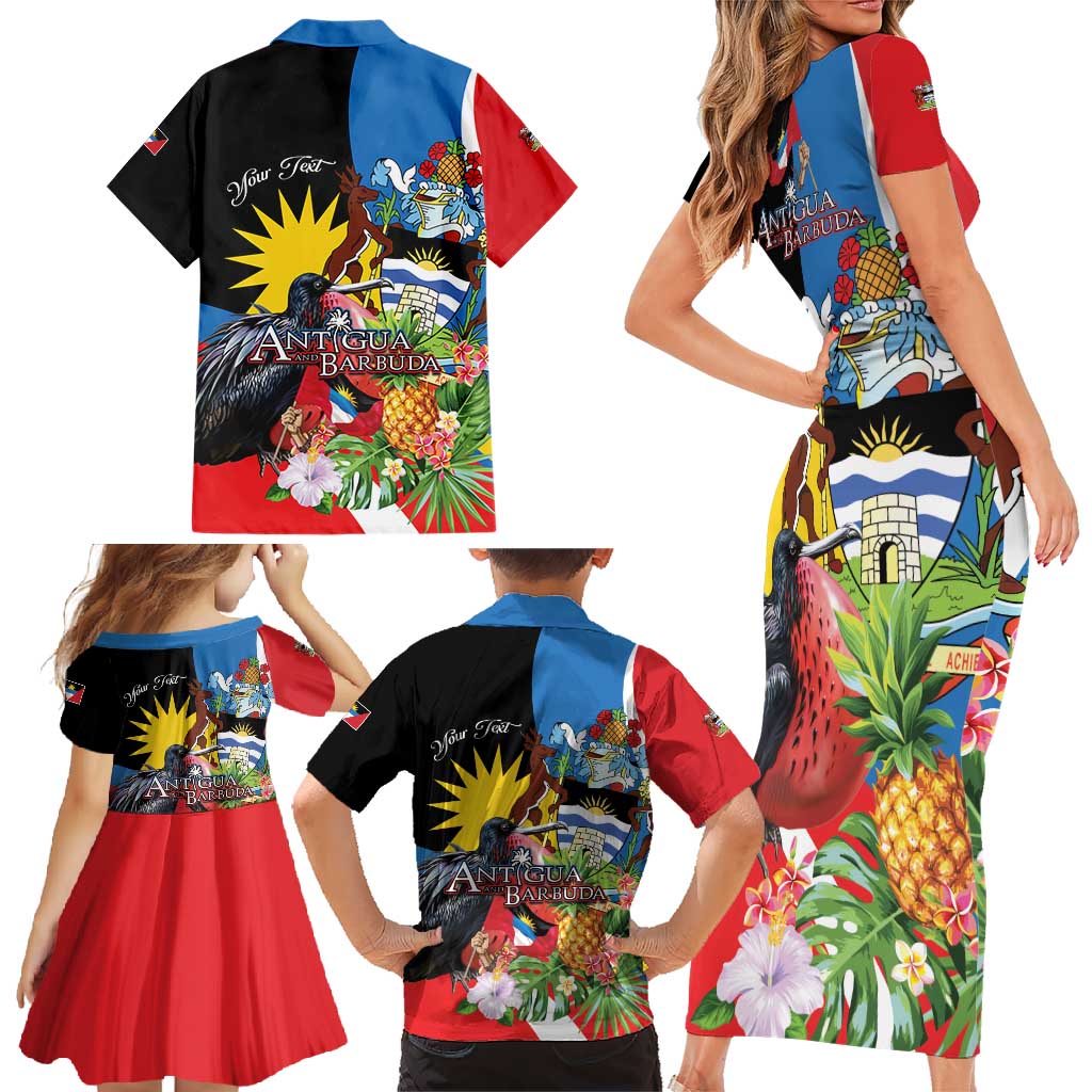 Antigua and Barbuda Magnificent Frigatebird Family Matching Short Sleeve Bodycon Dress and Hawaiian Shirt Tropical Vibe - Wonder Print Shop