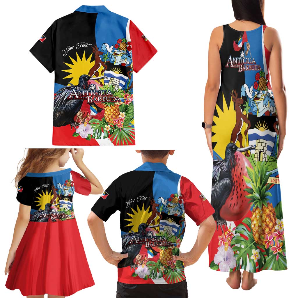 Antigua and Barbuda Magnificent Frigatebird Family Matching Tank Maxi Dress and Hawaiian Shirt Tropical Vibe - Wonder Print Shop