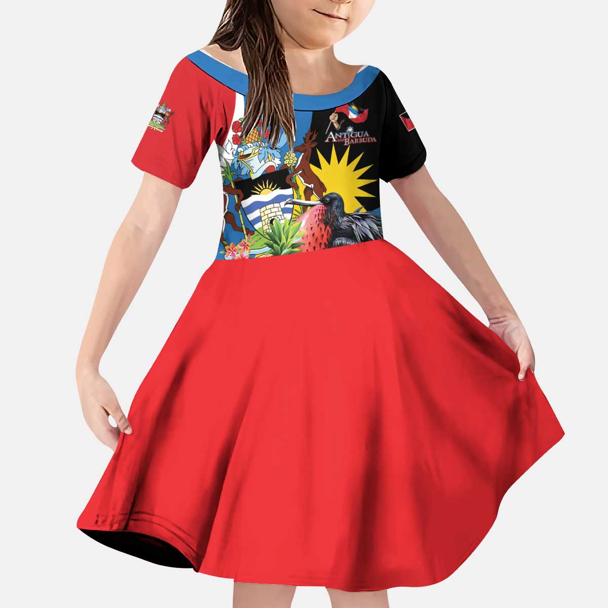 Antigua and Barbuda Magnificent Frigatebird Kid Short Sleeve Dress Tropical Vibe - Wonder Print Shop