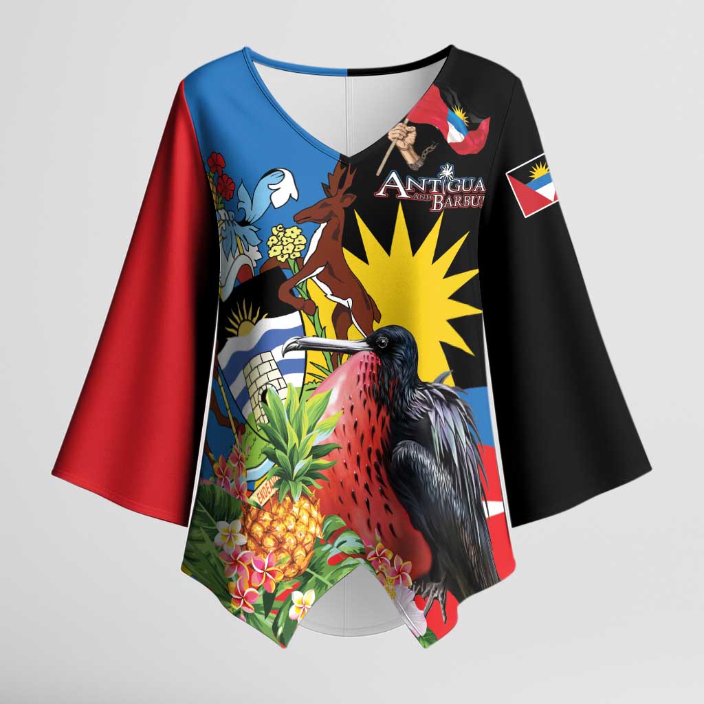 Antigua and Barbuda Magnificent Frigatebird Kimono Sleeve Blouse Tropical Vibe - Wonder Print Shop