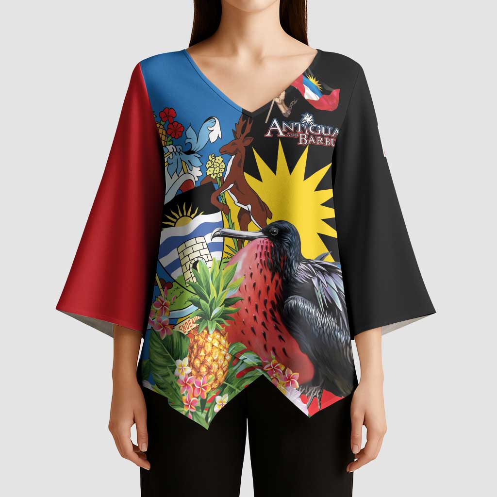 Antigua and Barbuda Magnificent Frigatebird Kimono Sleeve Blouse Tropical Vibe - Wonder Print Shop
