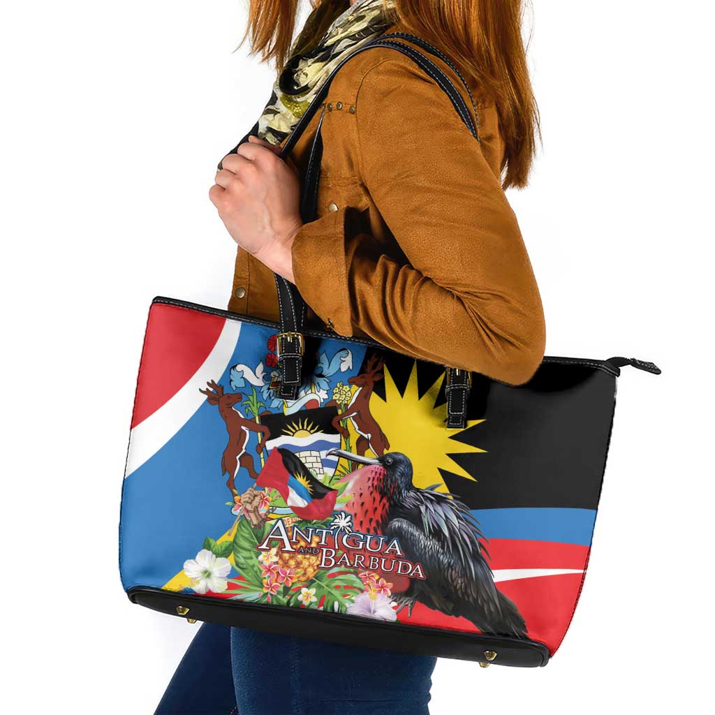 Antigua and Barbuda Magnificent Frigatebird Leather Tote Bag Tropical Vibe - Wonder Print Shop