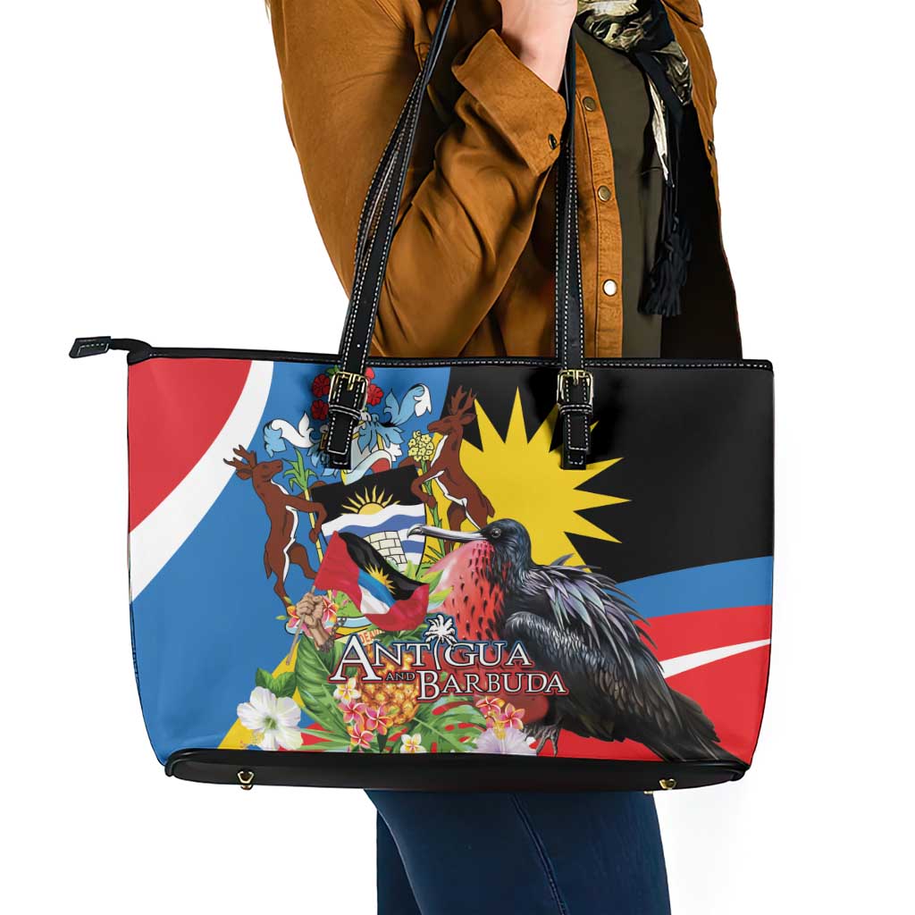 Antigua and Barbuda Magnificent Frigatebird Leather Tote Bag Tropical Vibe - Wonder Print Shop