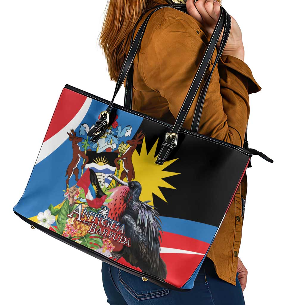 Antigua and Barbuda Magnificent Frigatebird Leather Tote Bag Tropical Vibe - Wonder Print Shop