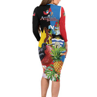 Antigua and Barbuda Magnificent Frigatebird Long Sleeve Bodycon Dress Tropical Vibe - Wonder Print Shop