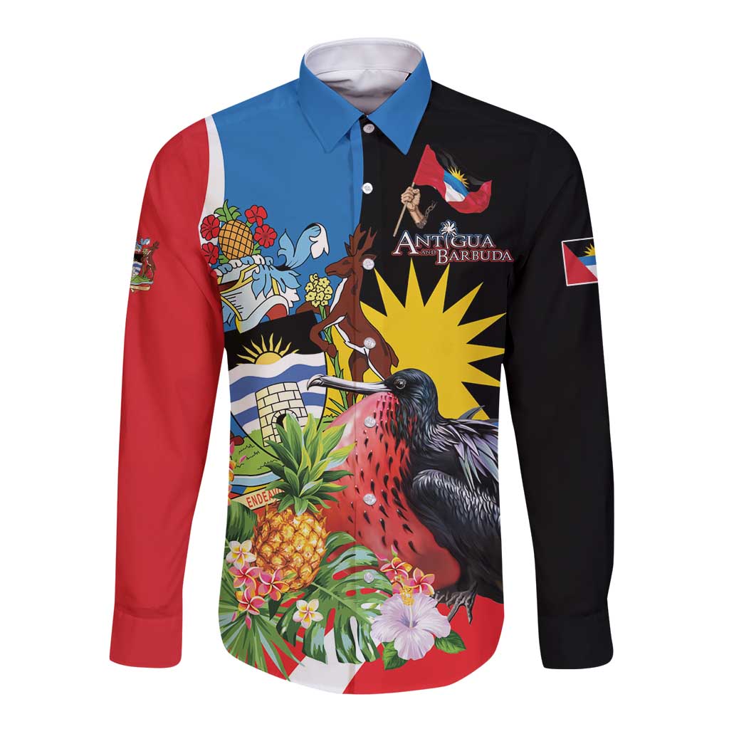 Antigua and Barbuda Magnificent Frigatebird Long Sleeve Button Shirt Tropical Vibe - Wonder Print Shop