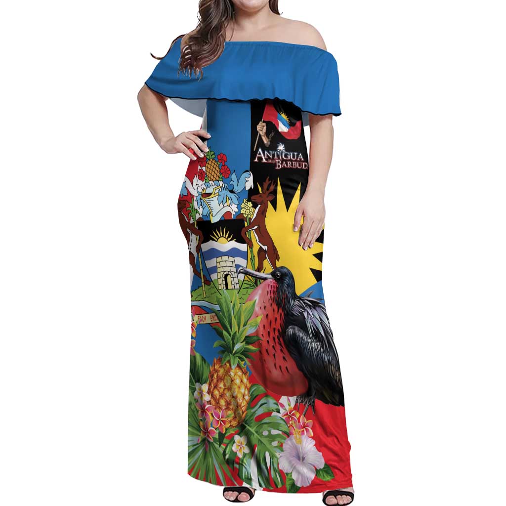 Antigua and Barbuda Magnificent Frigatebird Off Shoulder Maxi Dress Tropical Vibe - Wonder Print Shop