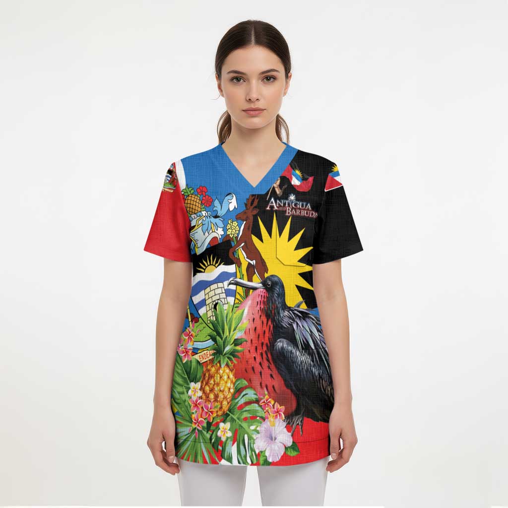 Personalized Antigua and Barbuda Magnificent Frigatebird Scrub Top Tropical Vibe - Wonder Print Shop