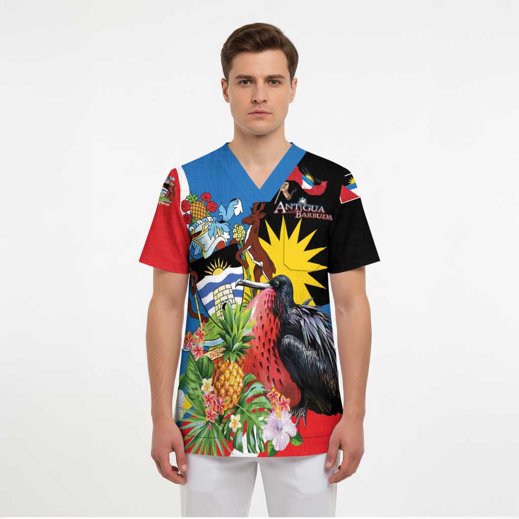Personalized Antigua and Barbuda Magnificent Frigatebird Scrub Top Tropical Vibe - Wonder Print Shop