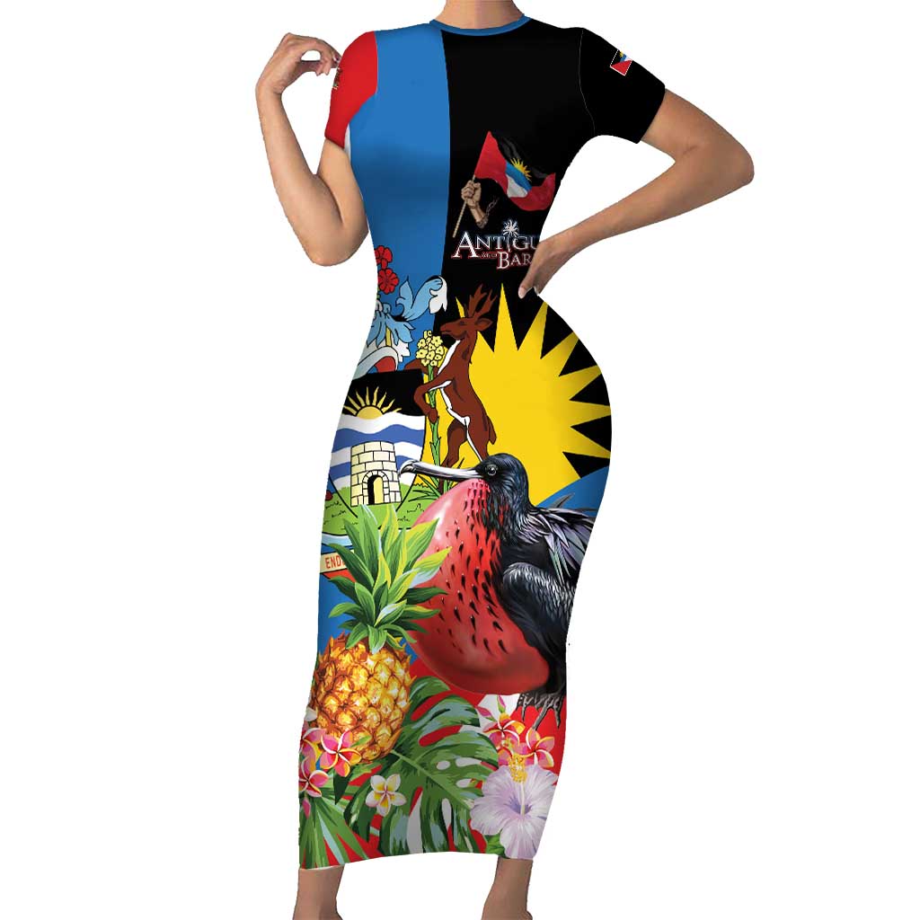 Antigua and Barbuda Magnificent Frigatebird Short Sleeve Bodycon Dress Tropical Vibe - Wonder Print Shop
