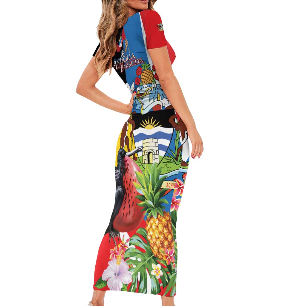 Antigua and Barbuda Magnificent Frigatebird Short Sleeve Bodycon Dress Tropical Vibe - Wonder Print Shop