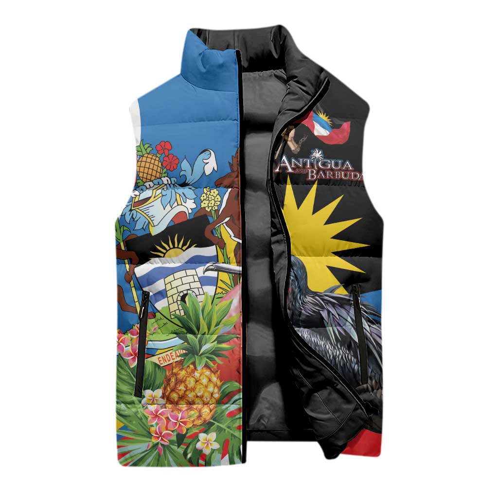 Antigua and Barbuda Magnificent Frigatebird Sleeveless Puffer Jacket Tropical Vibe - Wonder Print Shop