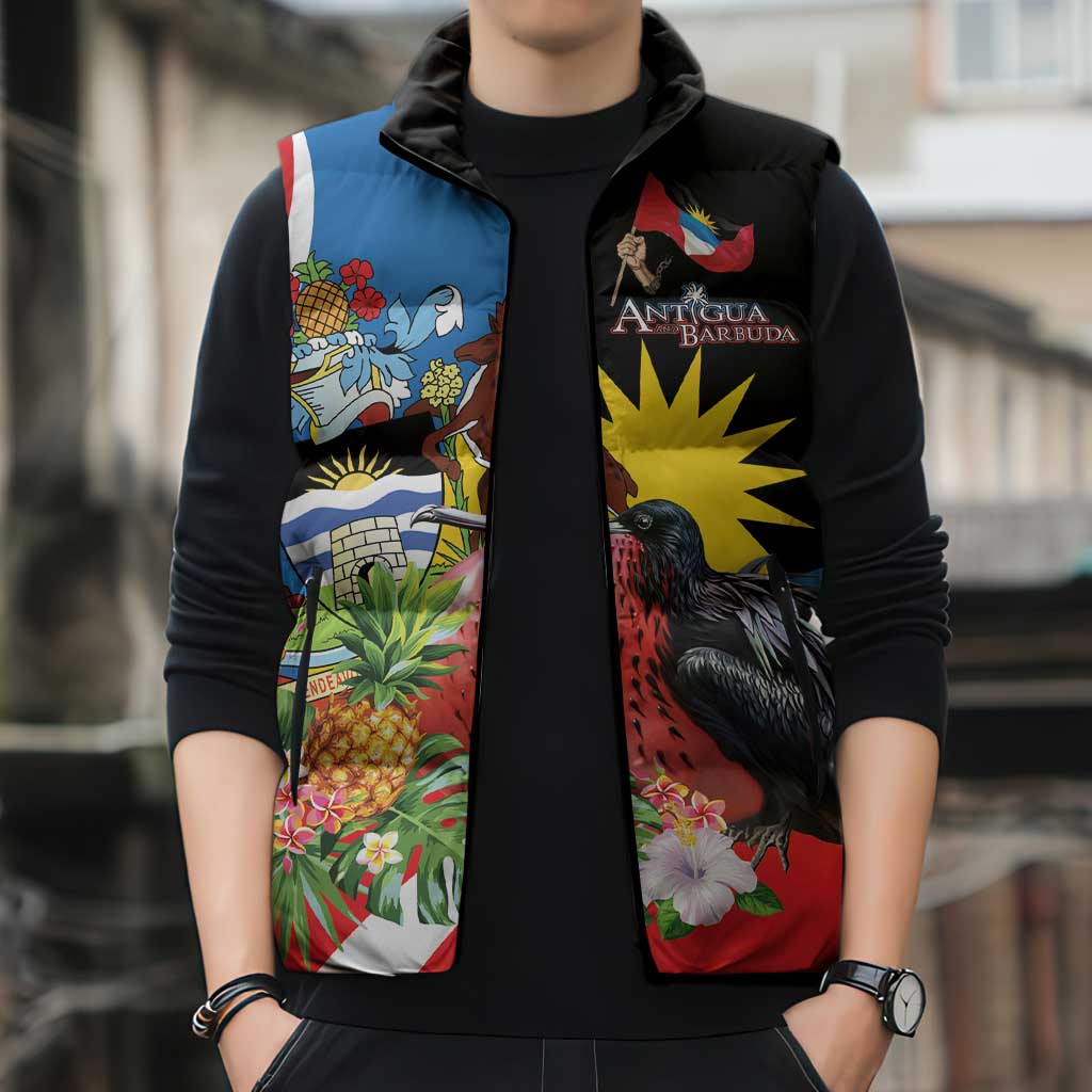 Antigua and Barbuda Magnificent Frigatebird Sleeveless Puffer Jacket Tropical Vibe - Wonder Print Shop