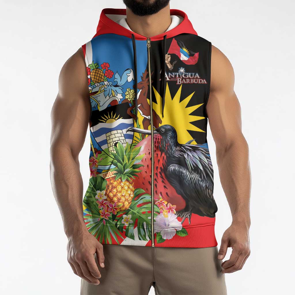 Antigua and Barbuda Magnificent Frigatebird Sleeveless Zip Hoodie Tropical Vibe - Wonder Print Shop