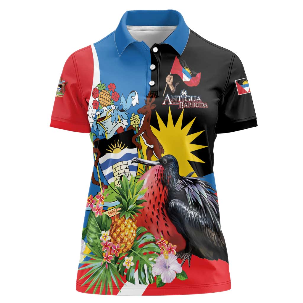 Antigua and Barbuda Magnificent Frigatebird Women Polo Shirt Tropical Vibe - Wonder Print Shop