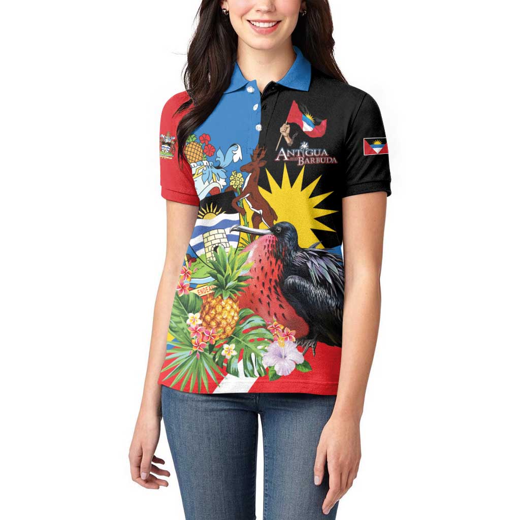 Antigua and Barbuda Magnificent Frigatebird Women Polo Shirt Tropical Vibe - Wonder Print Shop