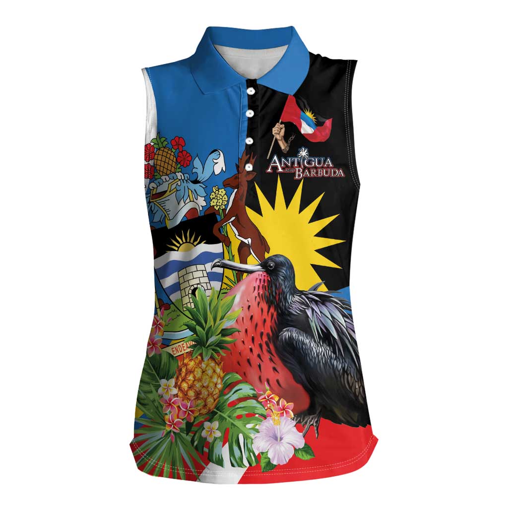 Antigua and Barbuda Magnificent Frigatebird Women Sleeveless Polo Shirt Tropical Vibe - Wonder Print Shop