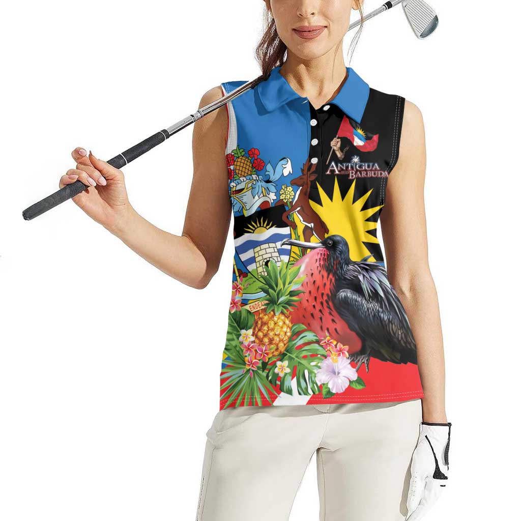 Antigua and Barbuda Magnificent Frigatebird Women Sleeveless Polo Shirt Tropical Vibe - Wonder Print Shop