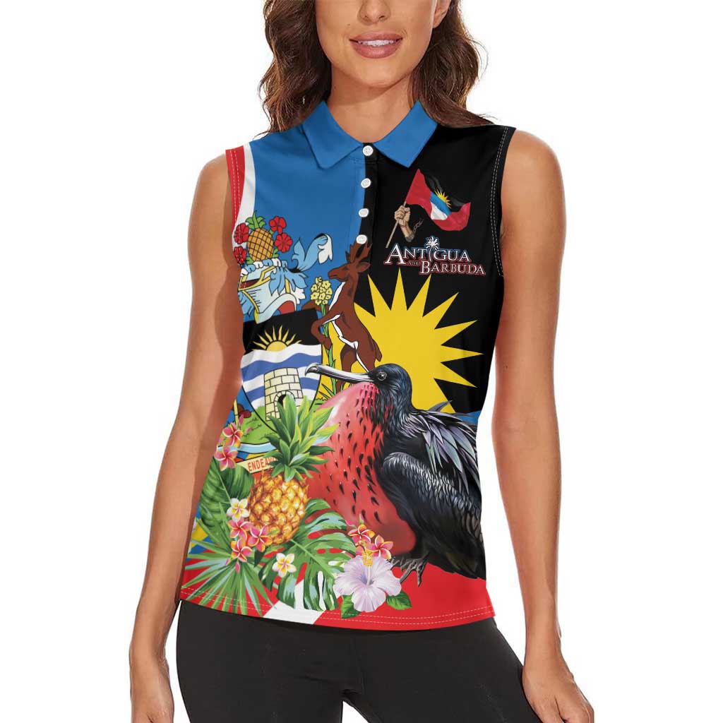 Antigua and Barbuda Magnificent Frigatebird Women Sleeveless Polo Shirt Tropical Vibe - Wonder Print Shop