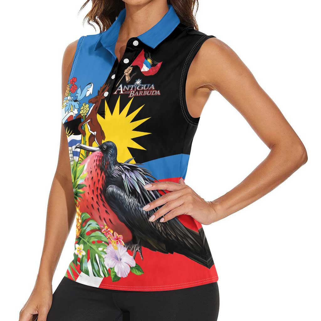 Antigua and Barbuda Magnificent Frigatebird Women Sleeveless Polo Shirt Tropical Vibe - Wonder Print Shop