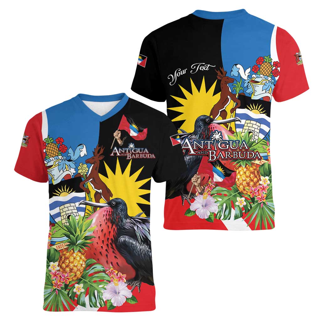 Antigua and Barbuda Magnificent Frigatebird Women V-Neck T-Shirt Tropical Vibe - Wonder Print Shop