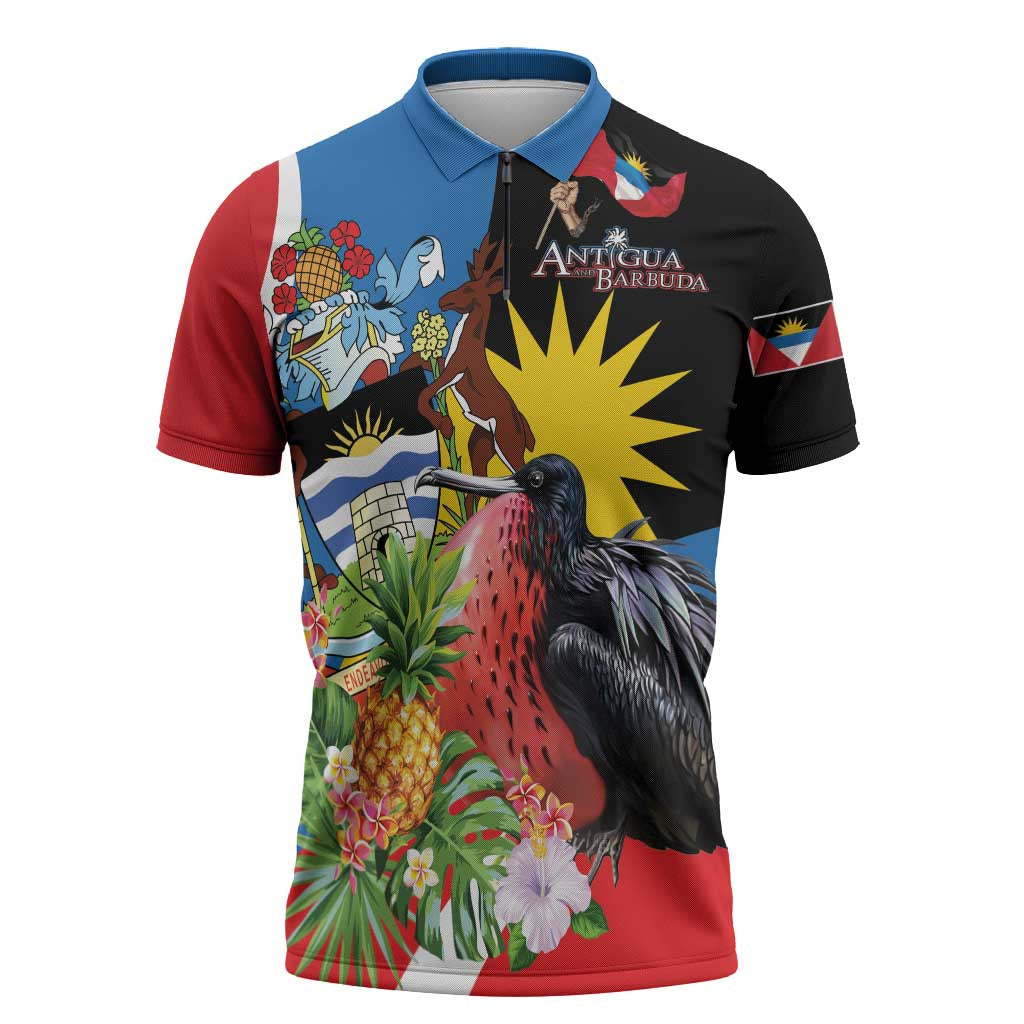 Antigua and Barbuda Magnificent Frigatebird Zipper Polo Shirt Tropical Vibe - Wonder Print Shop