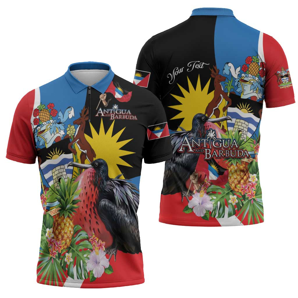 Antigua and Barbuda Magnificent Frigatebird Zipper Polo Shirt Tropical Vibe - Wonder Print Shop