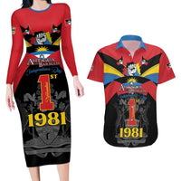 Antigua and Barbuda Independence Day Couples Matching Long Sleeve Bodycon Dress and Hawaiian Shirt Baabyuuda 1 November 1981 - Wonder Print Shop