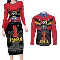 Antigua and Barbuda Independence Day Couples Matching Long Sleeve Bodycon Dress and Long Sleeve Button Shirt Baabyuuda 1 November 1981 - Wonder Print Shop