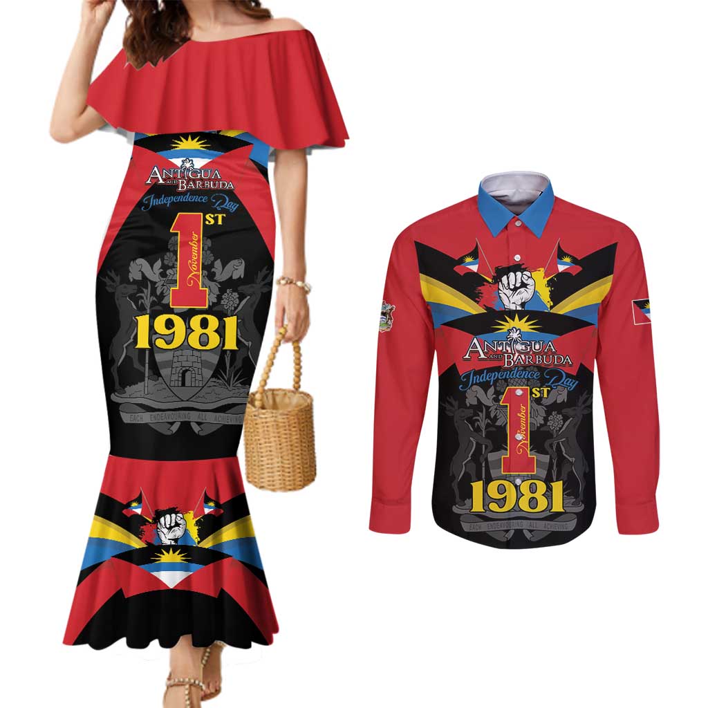 Antigua and Barbuda Independence Day Couples Matching Mermaid Dress and Long Sleeve Button Shirt Baabyuuda 1 November 1981 - Wonder Print Shop