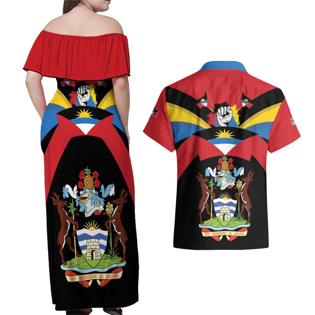 Antigua and Barbuda Independence Day Couples Matching Off Shoulder Maxi Dress and Hawaiian Shirt Baabyuuda 1 November 1981 - Wonder Print Shop