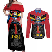 Antigua and Barbuda Independence Day Couples Matching Off Shoulder Maxi Dress and Long Sleeve Button Shirt Baabyuuda 1 November 1981 - Wonder Print Shop