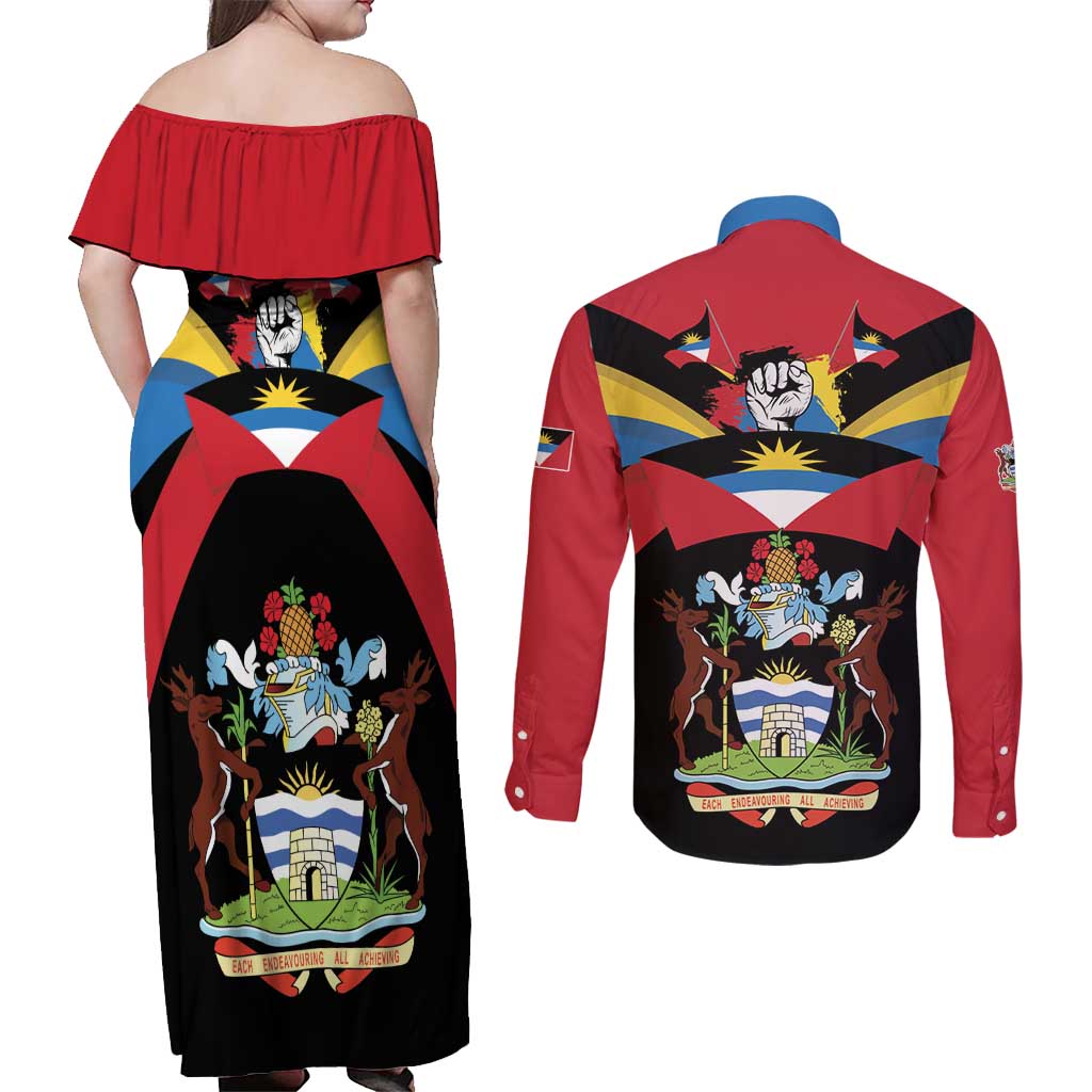 Antigua and Barbuda Independence Day Couples Matching Off Shoulder Maxi Dress and Long Sleeve Button Shirt Baabyuuda 1 November 1981 - Wonder Print Shop