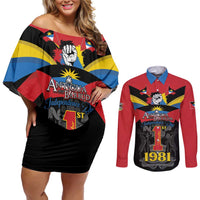 Antigua and Barbuda Independence Day Couples Matching Off Shoulder Short Dress and Long Sleeve Button Shirt Baabyuuda 1 November 1981 - Wonder Print Shop