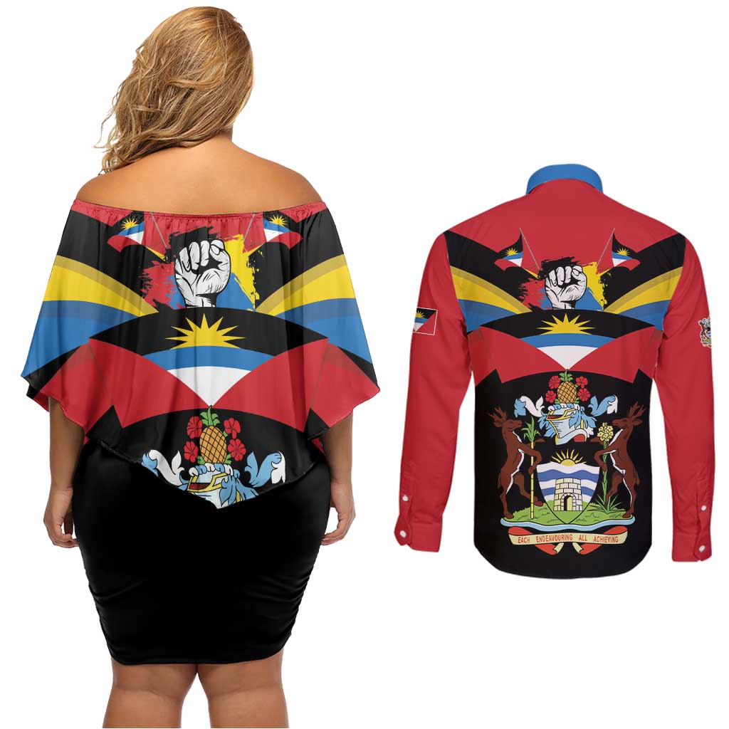 Antigua and Barbuda Independence Day Couples Matching Off Shoulder Short Dress and Long Sleeve Button Shirt Baabyuuda 1 November 1981 - Wonder Print Shop