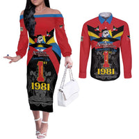 Antigua and Barbuda Independence Day Couples Matching Off The Shoulder Long Sleeve Dress and Long Sleeve Button Shirt Baabyuuda 1 November 1981 - Wonder Print Shop